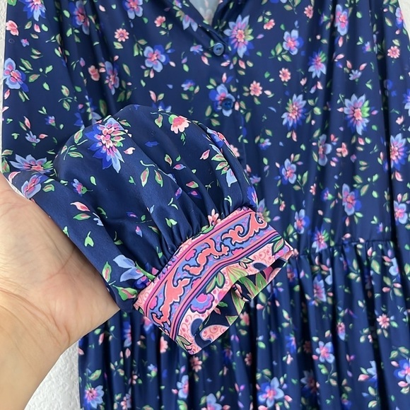 Vintage Anthony Richards Poly Long Sleeve Volup Floral Dress - Picture 8 of 10